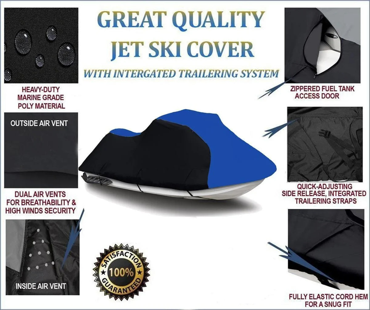 BLACK / BLUE HEAVY-DUTY, TOP OF THE LINE Cover Compatible for YAMAHA JET SizeKI GP1300R Jet Sizeki PWC Cover 2003 2004 2005 2006 2007 2008 2 Sizeeater