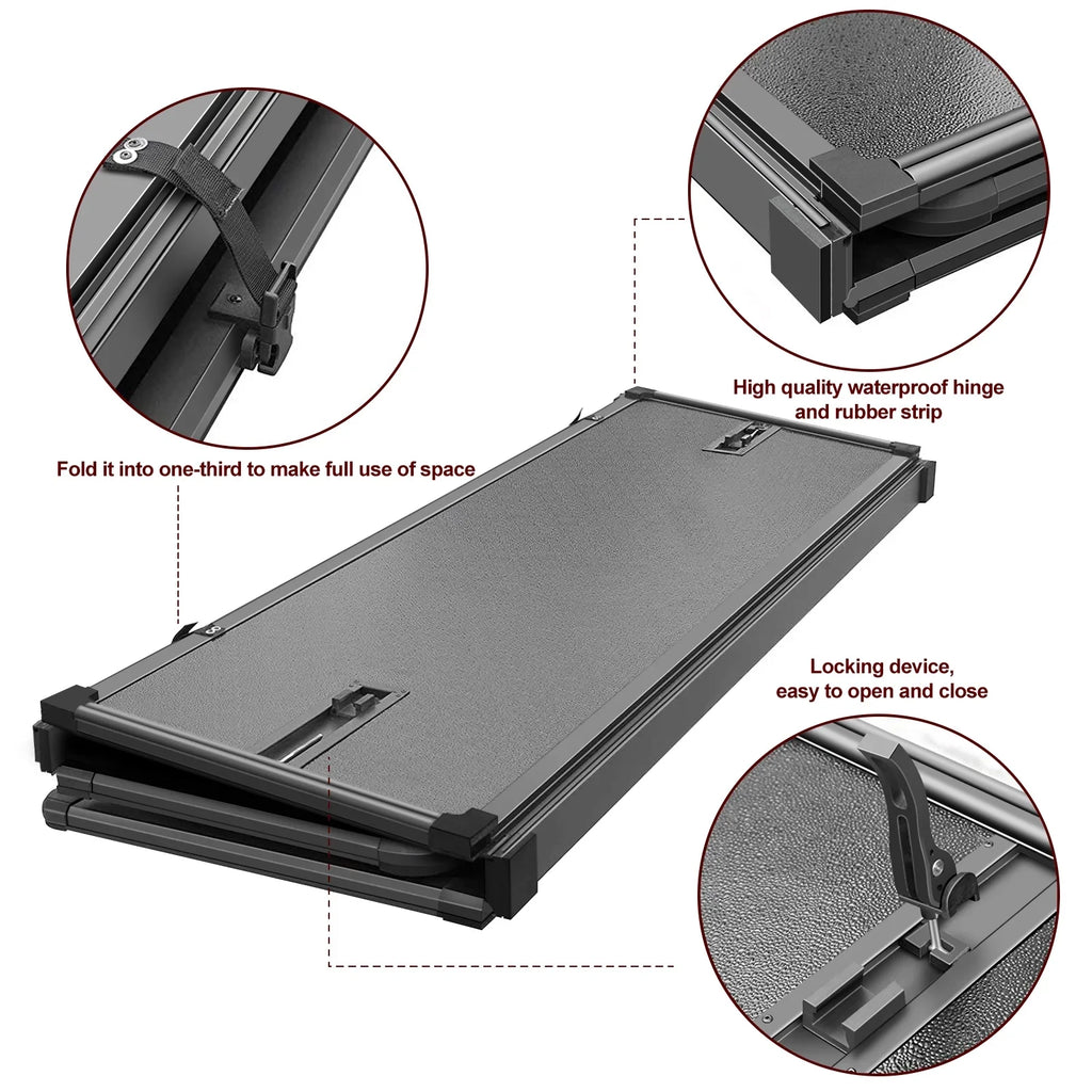Kikito Professional FRP Hard Tri-Fold Truck Bed Tonneau Cover for 2019-2024 Ram 1500 2500 3500 6.4ft (76.3in) Bed | Rambox & Deckrail Sizeystem |