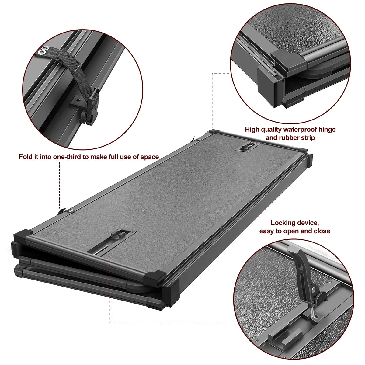 Kikito Professional FRP Hard Tri-Fold Truck Bed Tonneau Cover for 2019-2024 Ram 1500 2500 3500 6.4ft (76.3in) Bed | Rambox & Deckrail Sizeystem |