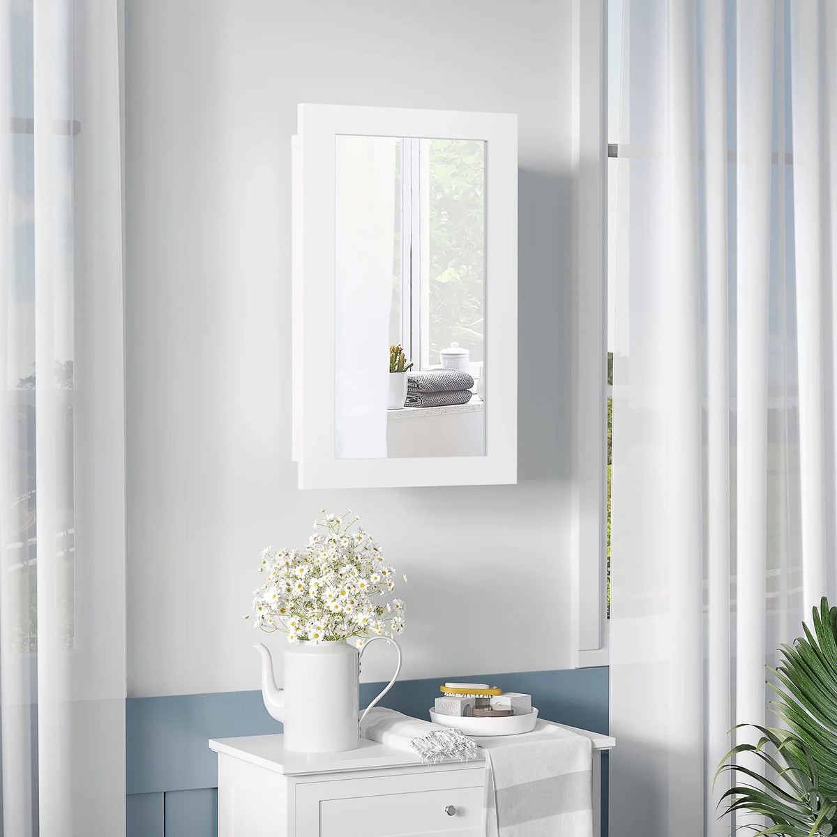kleankin Bathroom Medicine Cabinet, Wall Mounted Mirror Cabinet, Ivory