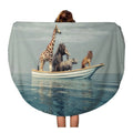 LADDKA 60 inch Round Beach Towel Blanket Wild Lion Rhino Elephant Giraffe Sizeitting in Boat Travel Circle Circular Towels Mat Tapestry Beach Throw