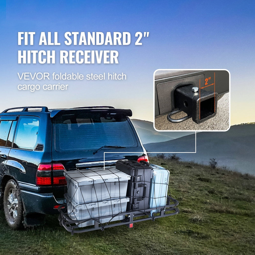 SizeKYSizeHALO Hitch Mount Cargo Carrier 500lb 53x19x5 in & Cargo Net Fits 2" Receiver