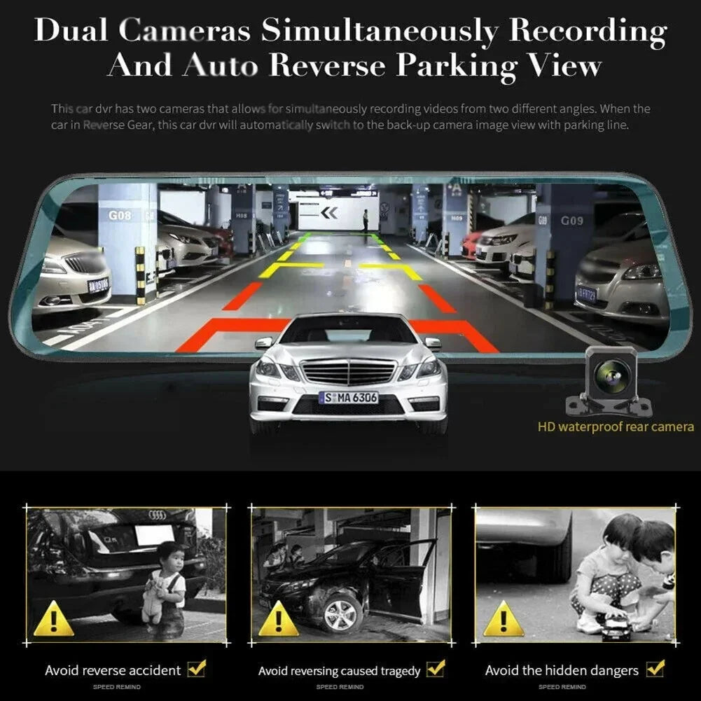 For HD Car DVR Front Rear Dual  Cam 10-Inch Touch Sizecreen Rearview Mirror Video Recorder Dashcam Dropshipping