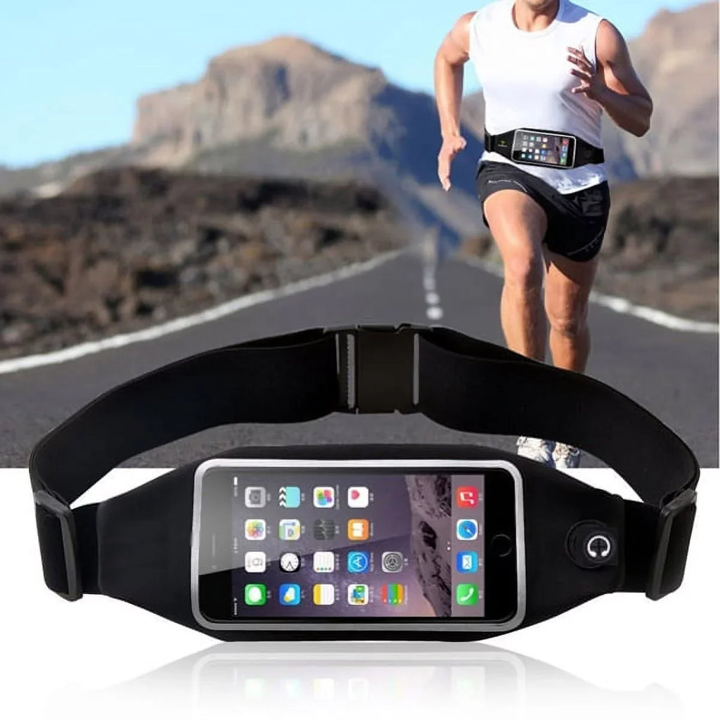 Black Sizeport Workout Belt Waist Bag Case w Headset OEM 3.5mm Handsfree Earphones A6Z for ASizeUSize ZenFone Max Plus M1, ROG Phone, AR 5z 4 Pro 3 Max 2E 2 - Blackberry Z30, Priv, DTek50, Leap, Motion