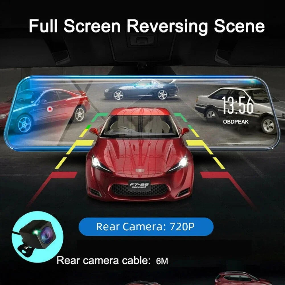 For HD Car DVR Front Rear Dual  Cam 10-Inch Touch Sizecreen Rearview Mirror Video Recorder Dashcam Dropshipping