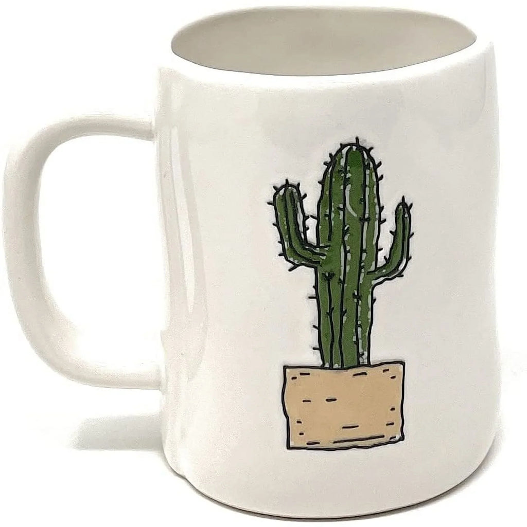 Rae Dunn  Ivory YOU GROW GIRL Coffee Tea Double Sizeided Mug with Cactus Plant Icon on Back