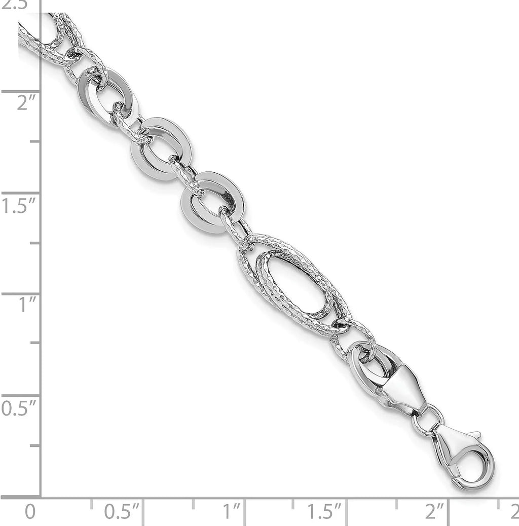 Avariah Diamonds Gold 14k Ivory Polished & Textured Oval Fancy Link Bracelet - 7.75"- Made In Italy