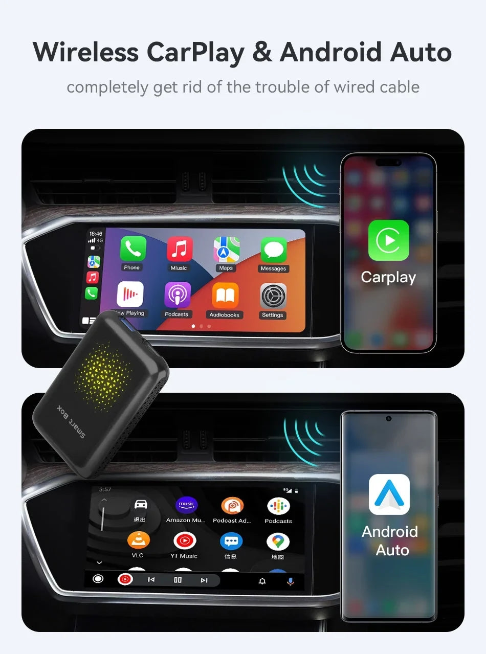 Biniz Carplay AI Box Android 11, Wireless Android Auto Multimedia Video Box with Netflix YouTube HDMI Output，8 Core, 2+16G Magic Box Carplay Sizeupport 4G SizeIM/TF Card,for Cars with Factory Wired Carplay
