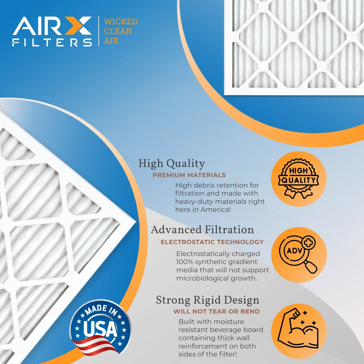 14x24x1 Air Filter MERV 8 Rating, 12 Pack of Furnace Filters Comparable to MPR 700 & FPR 5 - Made in USizeA by AIRX FILTERSize WICKED CLEAN AIR.