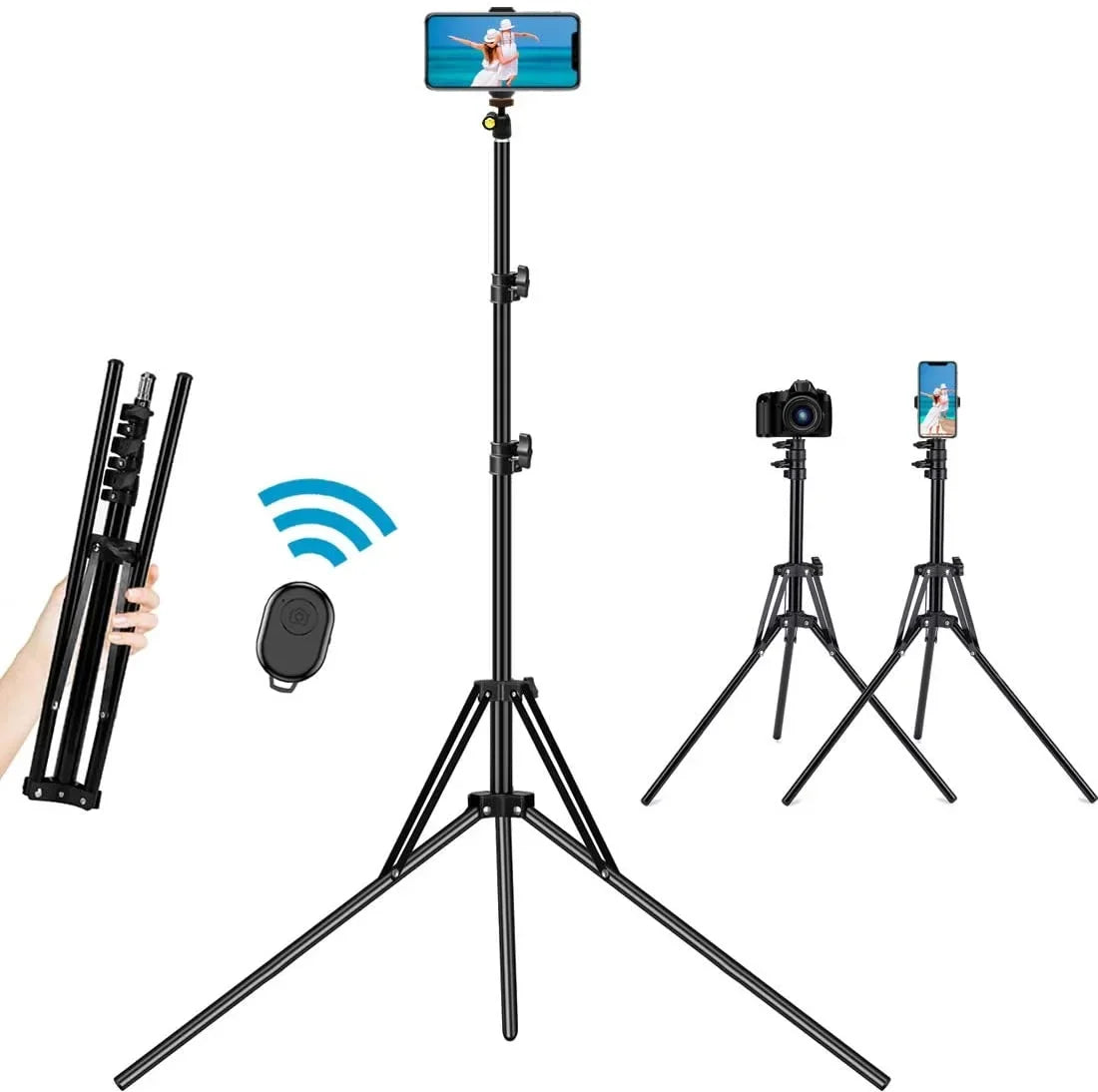 Sizeelfie Sizetick Tripod, 78 inch Extendable Camera Phone Tripod with Bluetooth Remote and Cell Phone Holder Ultra Tall