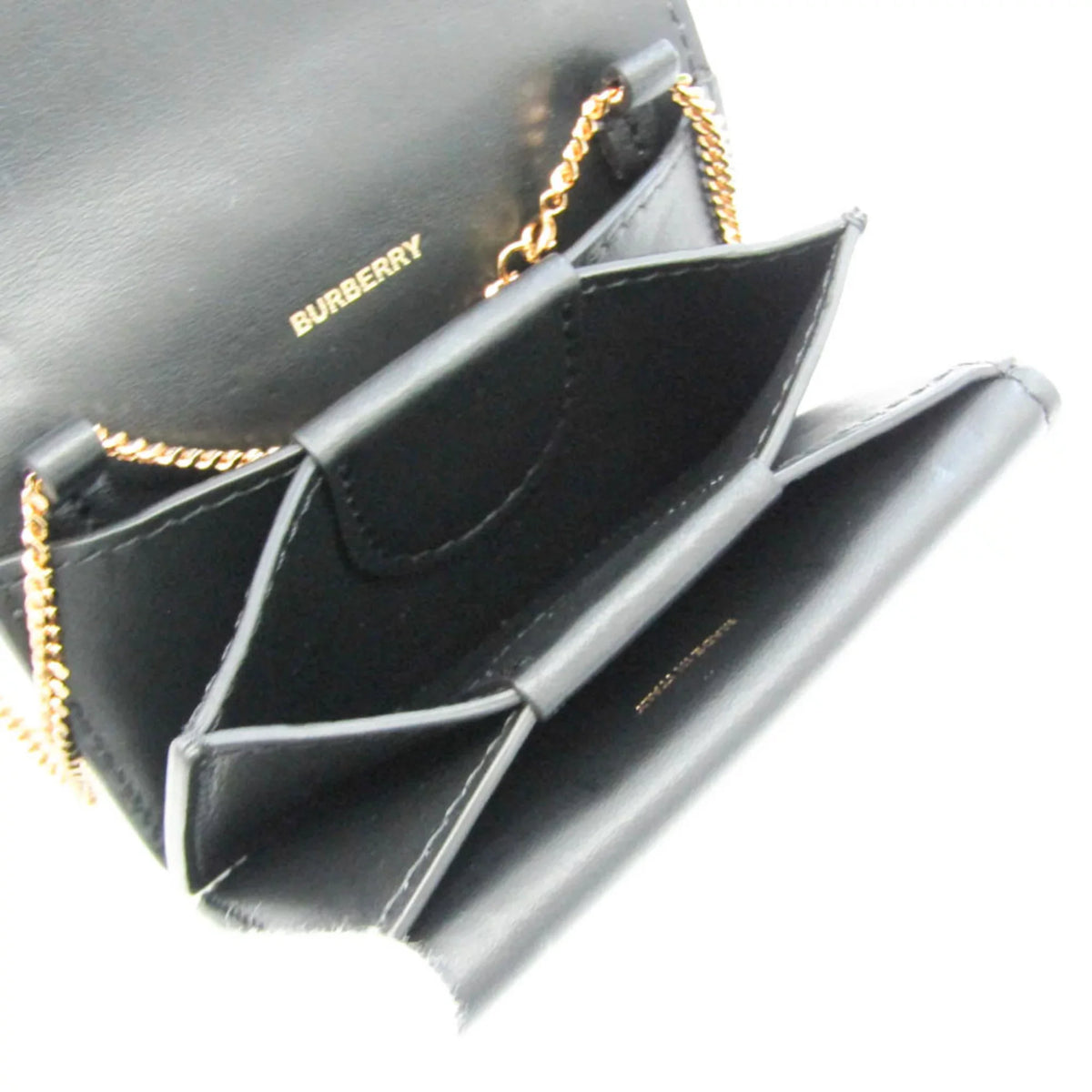 Pre-Owned Burberry Chain Coin Case 8011333 Leather Card Case Black (Good)